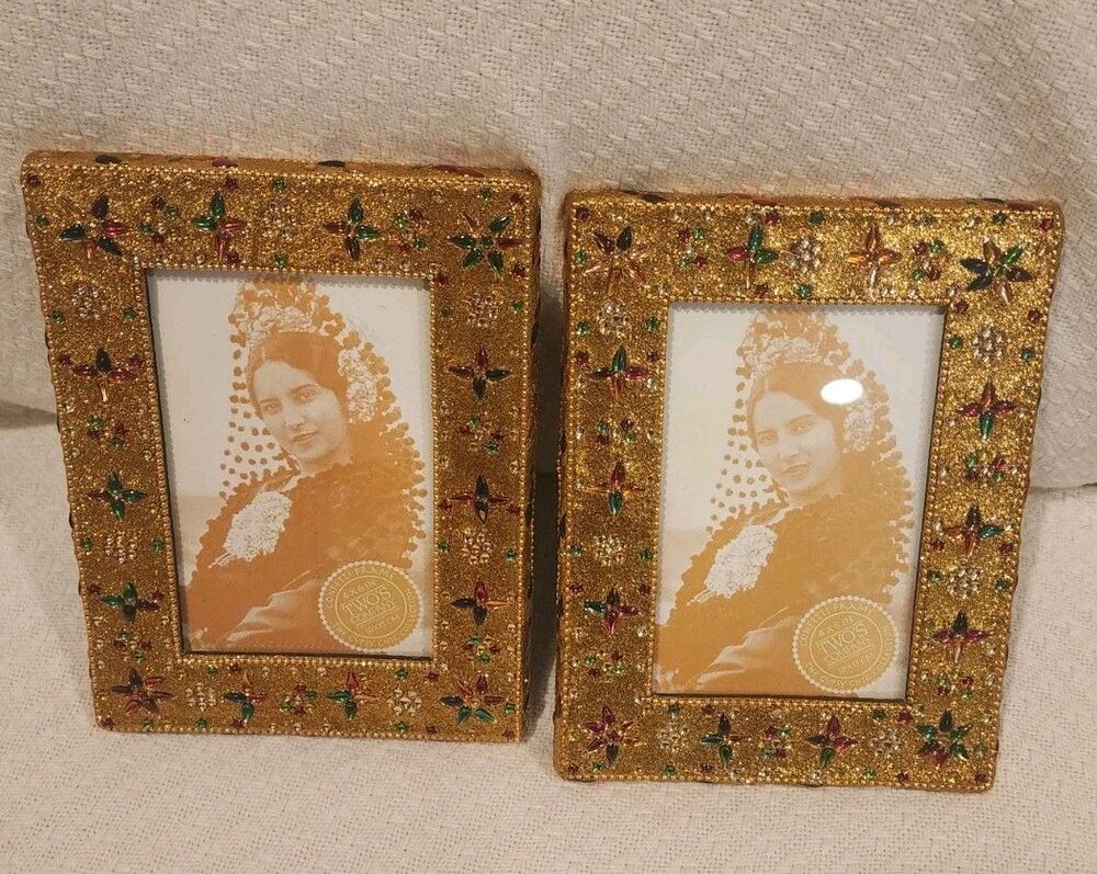 Two’s Company Jeweled Indian Art  Picture Frame 4x6 Lot Of 2